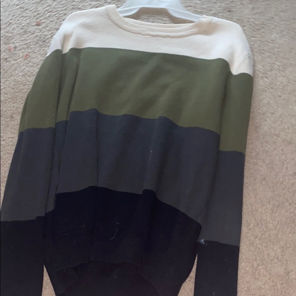 Oversized green white black grey sweater striped